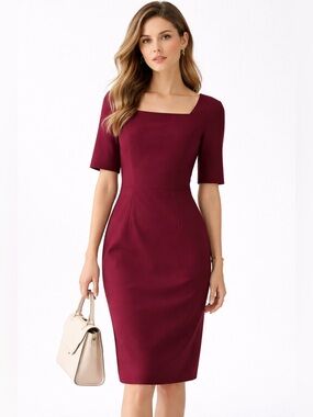 BROOKS BROTHERS Estethia Gold Label Wool Sheath Dress Burgundy 12 Italy Fabric